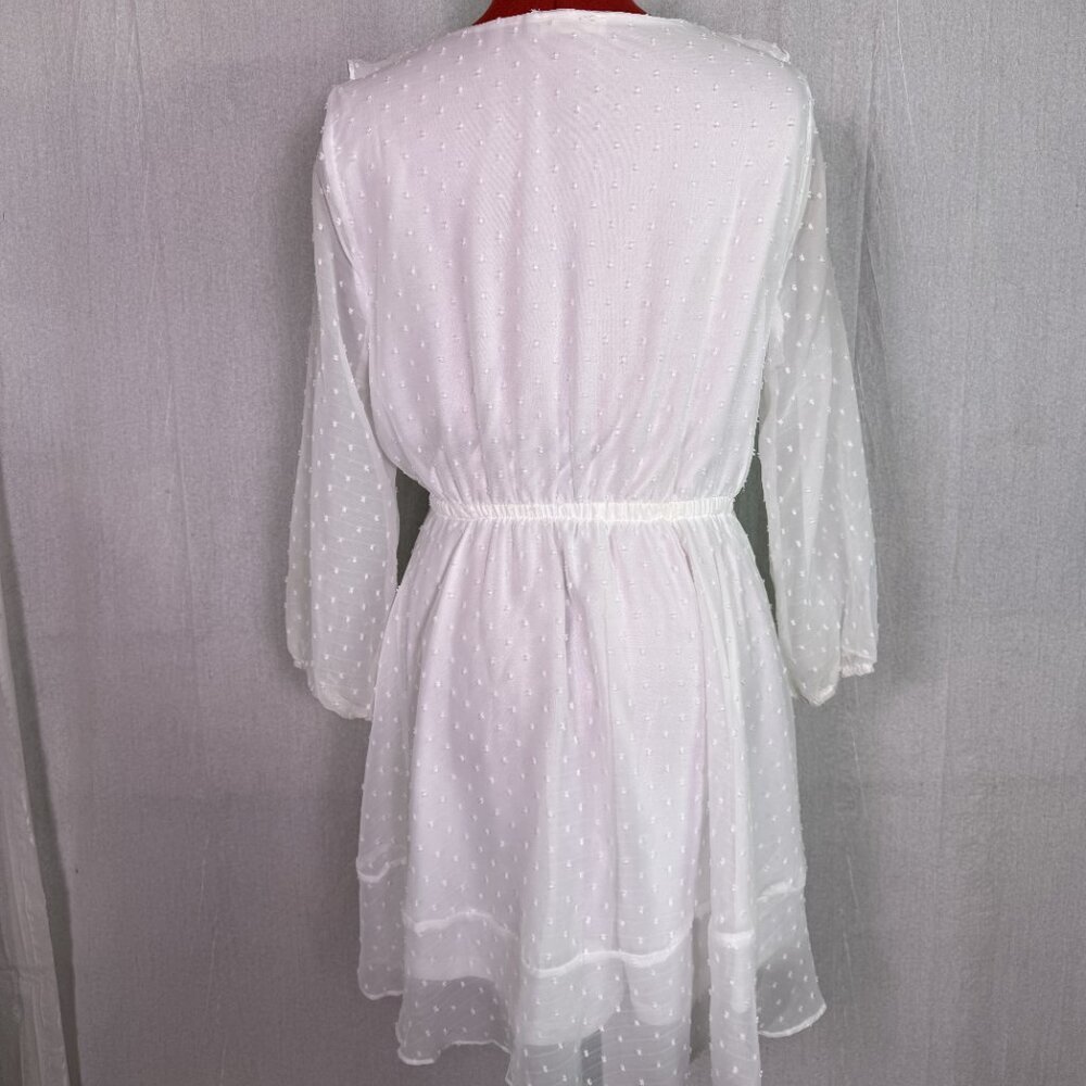 Entro Dress Women’s Size Large White Sheer Polka Dot V Neck Babydoll F178 - Picture 5 of 13